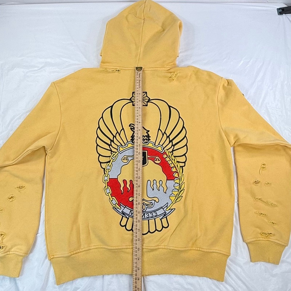 MFM333 Special Ops Distressed Full Zip Hoodie Yellow Eagle Crest Mens Medium - Picture 3 of 9